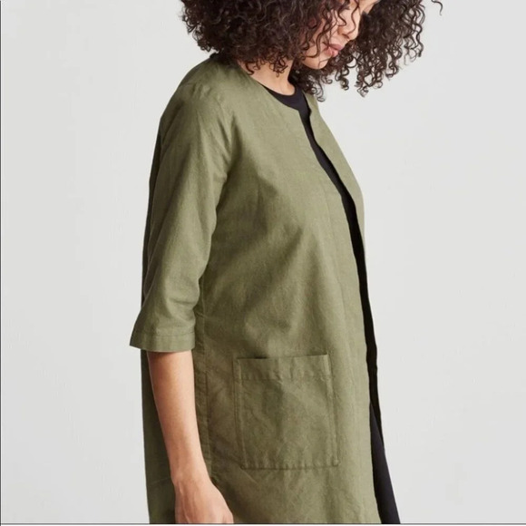 NWT Eileen Fisher Olive Green Cross-dyed Long Jacket S Open - Picture 2 of 10